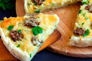 Receta de tarta de pollo y champiñones