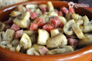 Receta de champiñones salteados con jamón