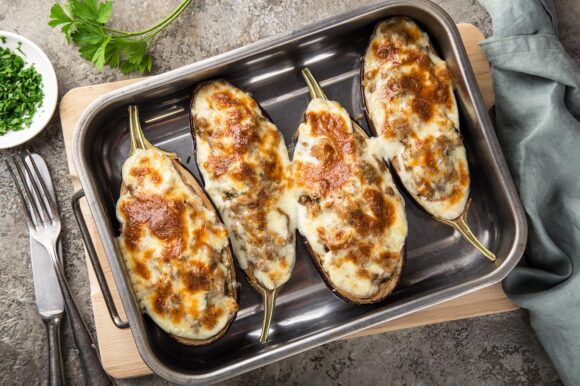 Berenjenas rellenas de verdura al horno