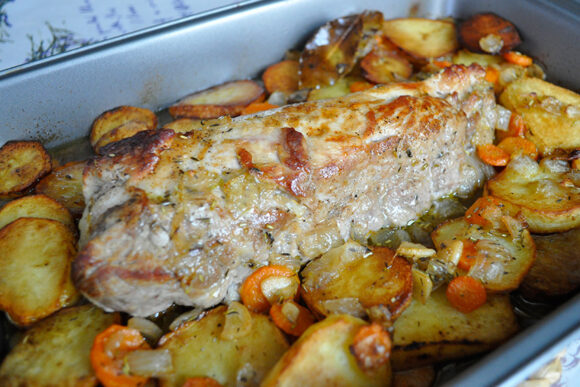 Solomillo de cerdo al horno con patatas