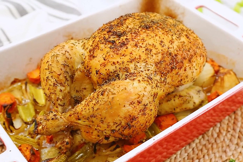 Receta de pollo asado al horno con verduras