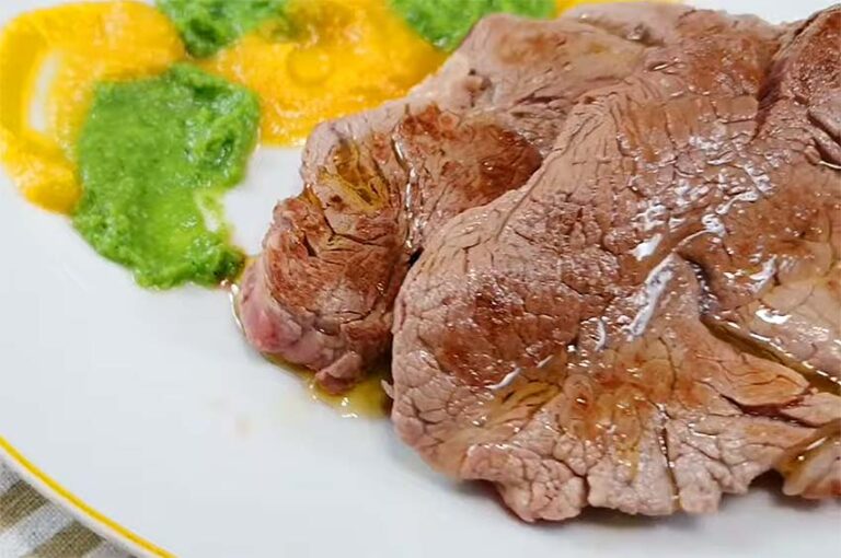 Receta de filetes de ternera con crema de brócoli y calabaza