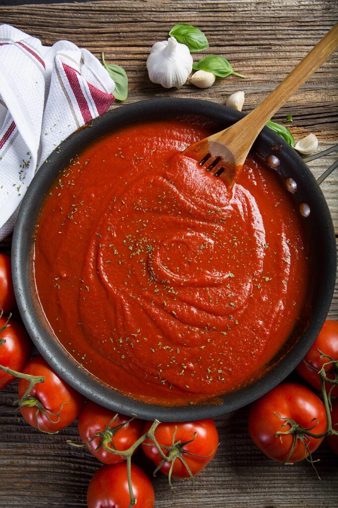 Vista de la salsa de tomate