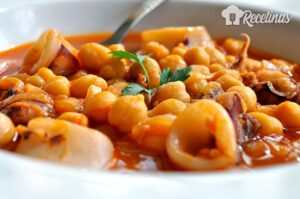 Receta de garbanzos con calamares