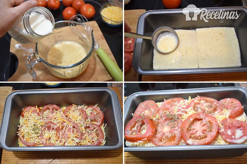 Pasos para hacer pastel salado de tomate y queso.