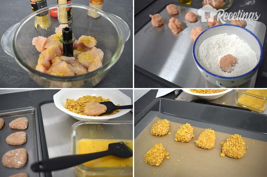Preparación de los nuggets de pollo caseros.