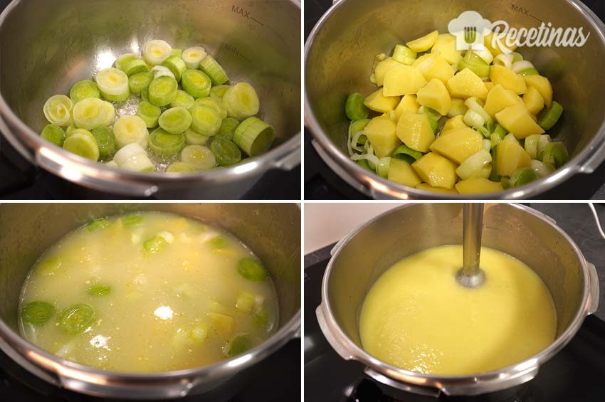 Preparación de la sopa fría vichyssoise.