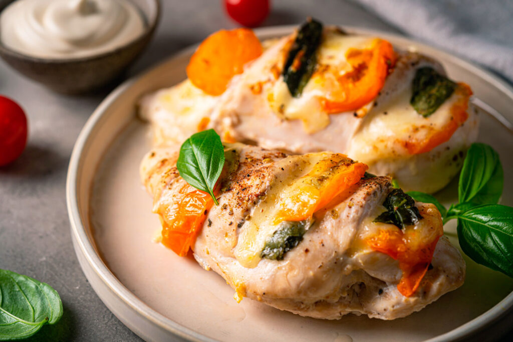 Pechugas al horno con tomate y mayonesa