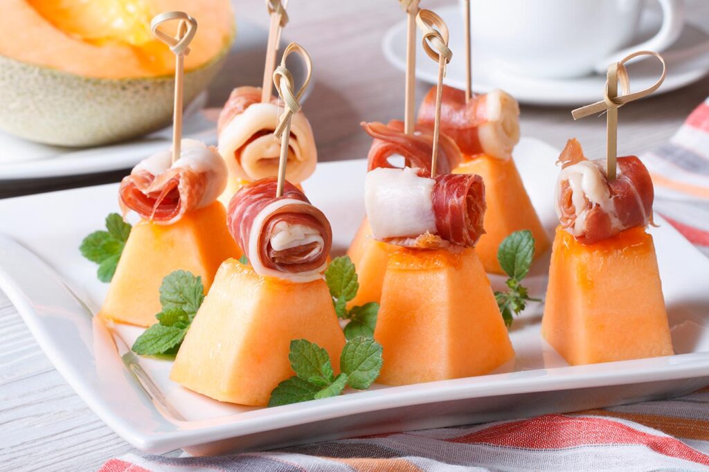 Receta de Brochetas de melón con jamón