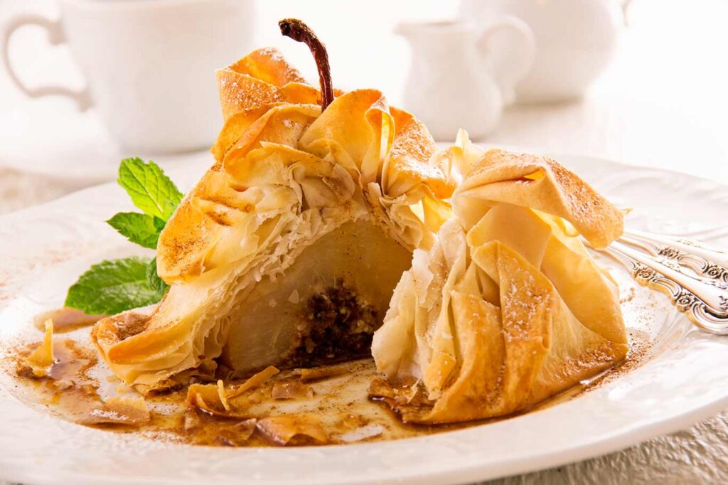 Receta de peras envueltas con masa filo