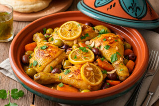 Tajín de pollo con limón confitado y aceitunas