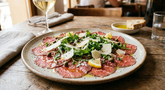 Carpaccio de ternera con rúcula y parmesano