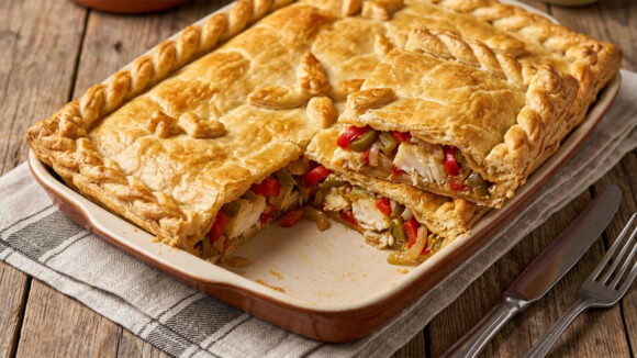 Empanada de pimientos y bacalao
